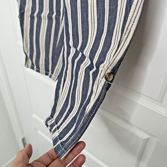 H&M Boys Striped Cotton Pants Size 7-8Y Blue White Roll Tab Cuffed Drawstring - Picture 10 of 11